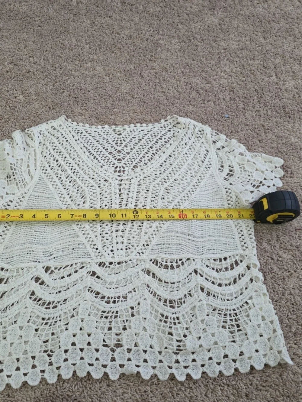 Crochet Vneck Boho Blouse Womens L Cream Festival Coastal Cowgirl Western